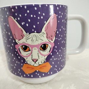 Let's Dine Stoneware Coffee Mug Cat W/Glasses &Bow Tie